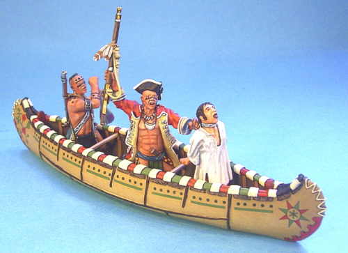 Ojibwa Indianer im Kanu mit Gefangenem