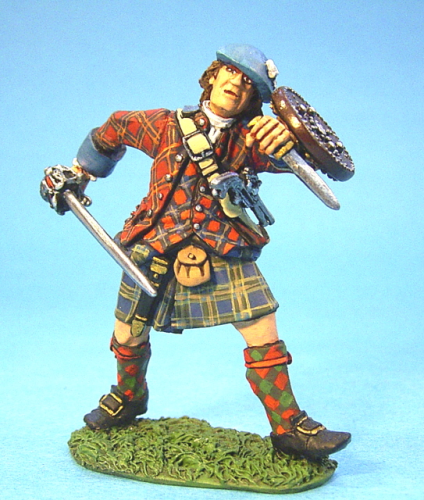 Highlander mit Schwert und Schild angreifend