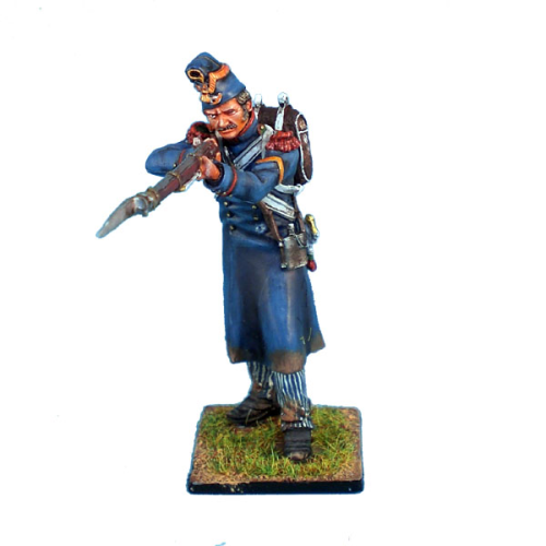 French Old Guard Chassuer Standing Firing in Greatcoat and Forage Cap