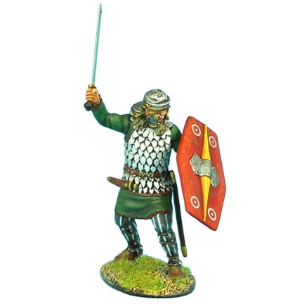 Noble German Warrior with Sword and Roman Helmet