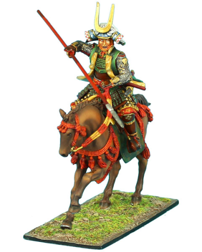 Mounted Samurai Charging with Yari and Jinbaori - Takeda Clan