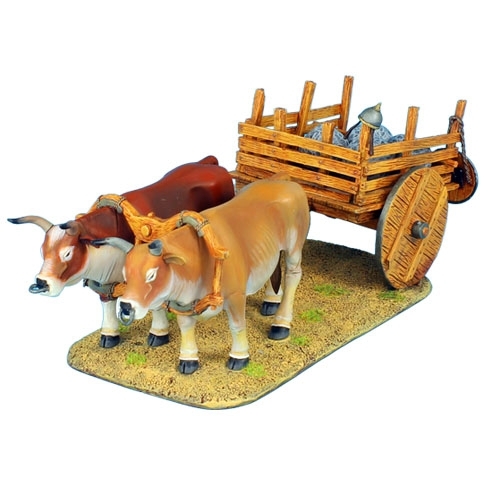 Oxen Pulling Cart with Trebuchet Stones