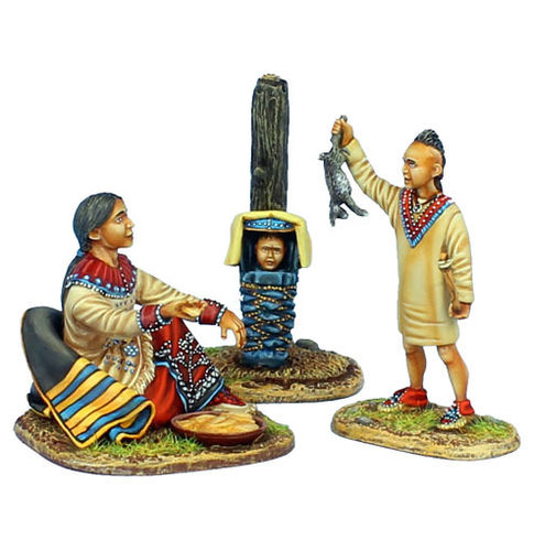 Woodland Indian Squaw with Boy Hunter and Baby