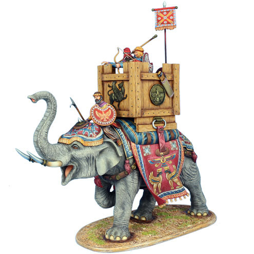 Persischer indischer Kriegs-Elefant (Elefant und 3 Figuren)