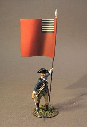 CONTINENTAL ARMY, THE 2nd MASSACHUSSETTS REGIMENT, INFANTRY OFFICER, WITH REGIMENTAL COLOURS. (3pcs)