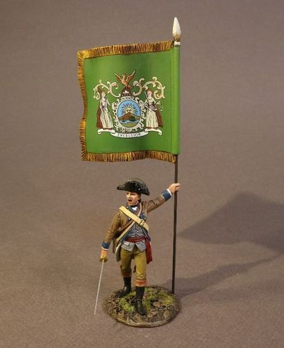 CONTINENTAL ARMY, THE2nd NEW YORK REGIMENT, INFANTRY OFFICER, WITH REGIMENTAL COLOURS. (3pcs)
