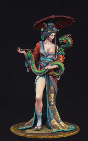 75mm Fantasy "Geisha mit einem Drachen" Resin Kit