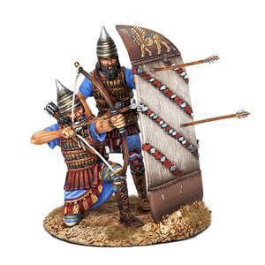 Alter assyrischer Bogenschütze mit Belagerungsschild – 2 Figuren